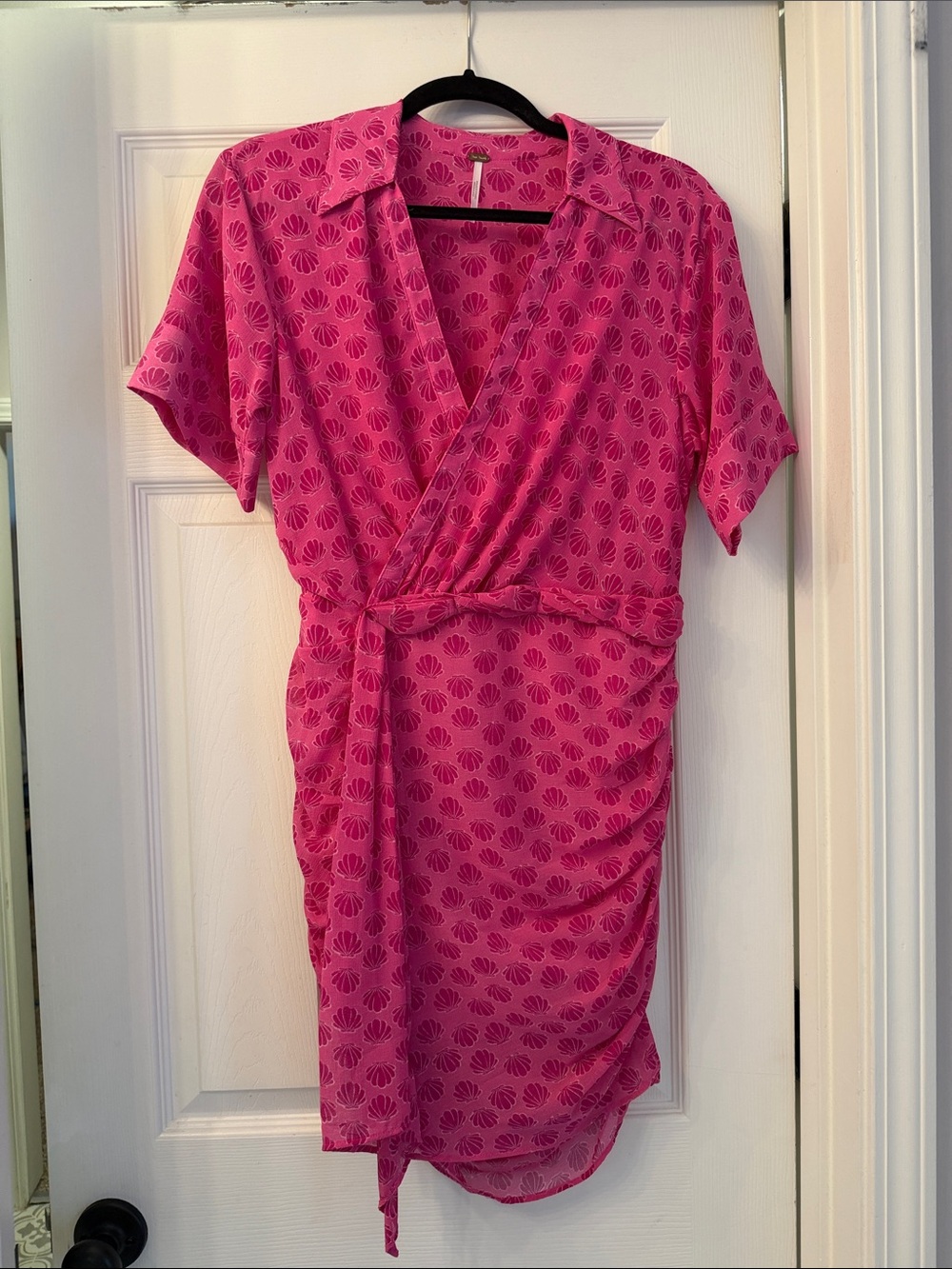 Free People Hot Pink Mini Wrap Dress with Shell Print